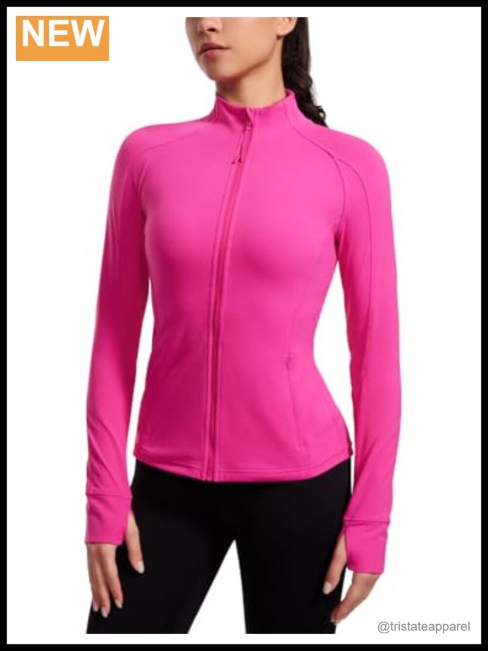 Butterluxe Slim Fit Hip Length Athletic Jacket Thumb Holes Zip Pockets